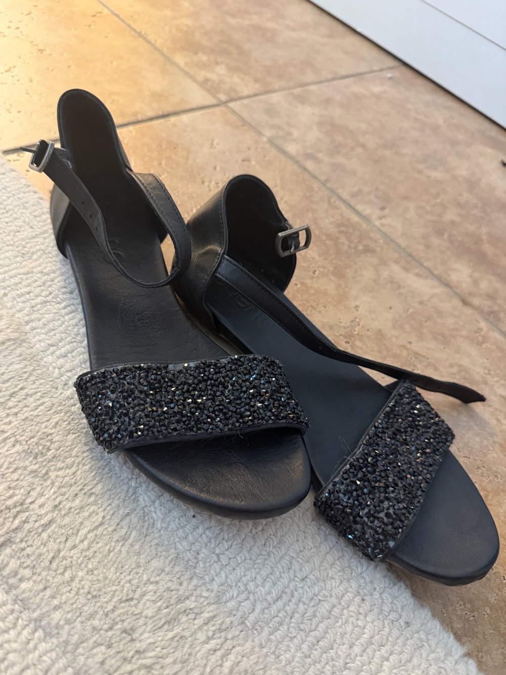 Black Beaded Strap Women's Sandals